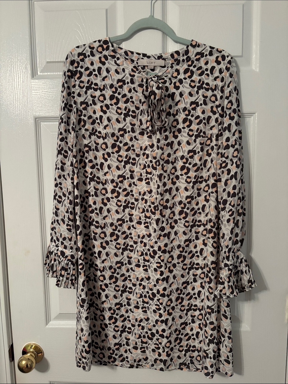 LOFT Leopard Print Tie-Neck Tunic in White, Black, Brown